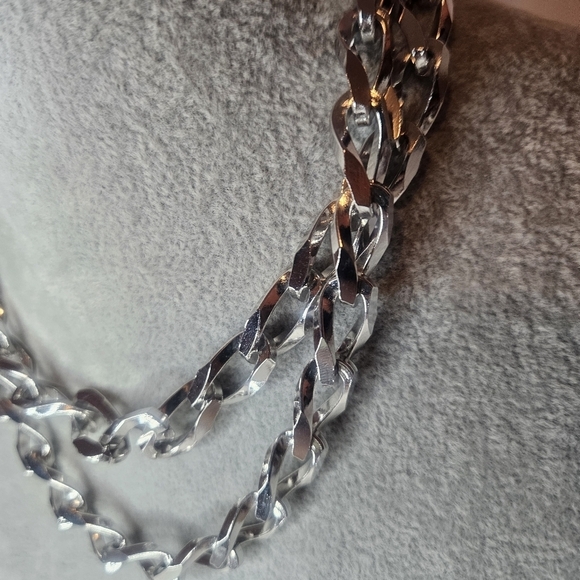 Vintage Monet Silver-Tone Long Chain Necklace – Textured Link Statement Layering - Picture 2 of 4